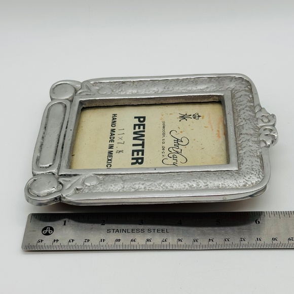 Ann Kary Pewter Picture Frame Hand-Made In Mexico 11" x 7.5" Easel Wood Back - Picture 12 of 12